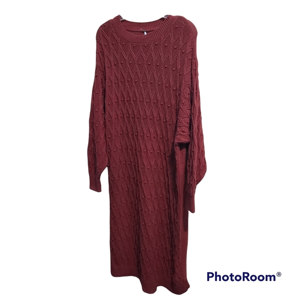 Free People burnt Orange Nicole cable knit dot textured oversized sweater dress - Picture 5 of 10